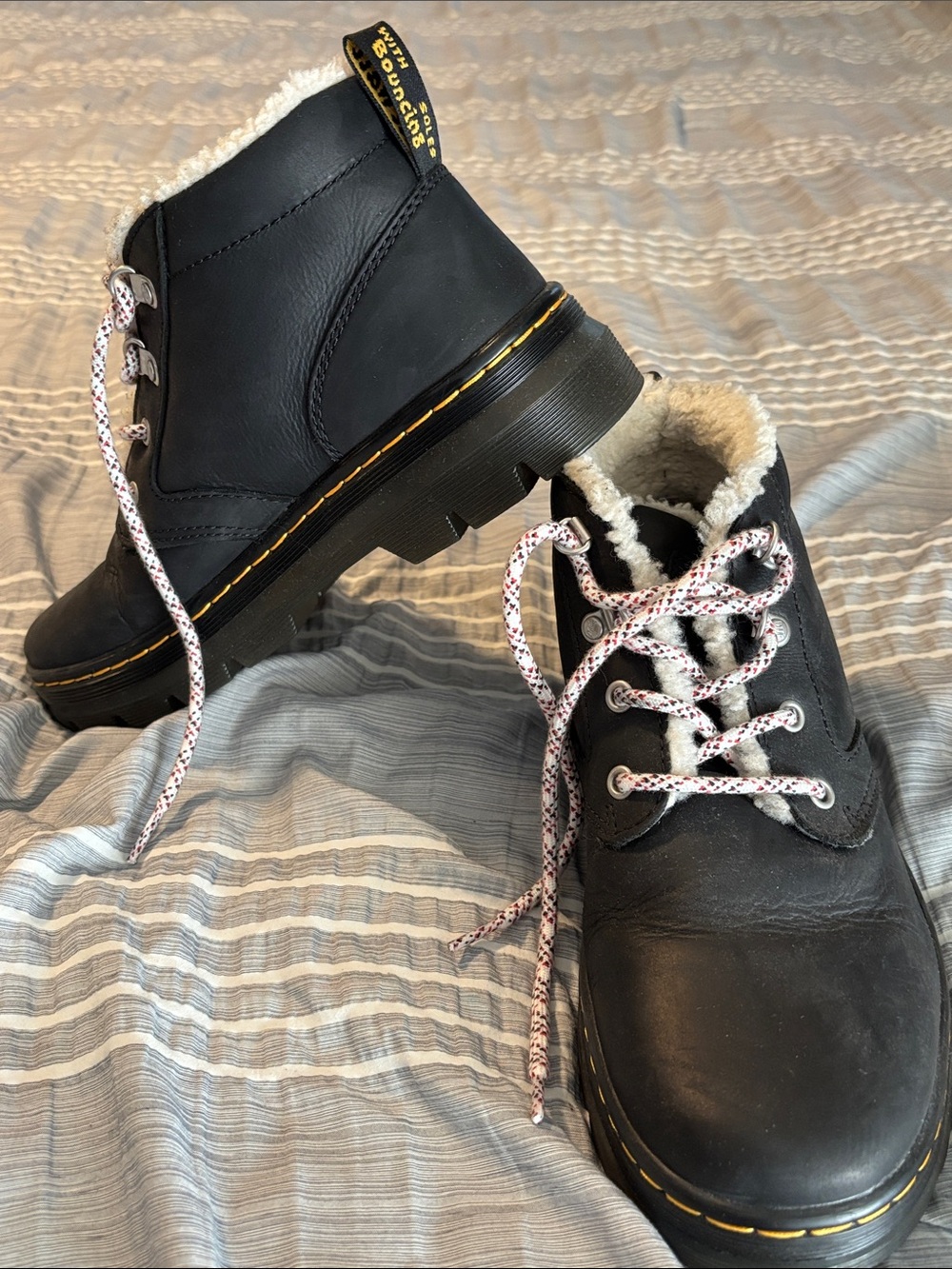 Dr. Martens Black Lace-Up Fur-Trim Ankle Boots
